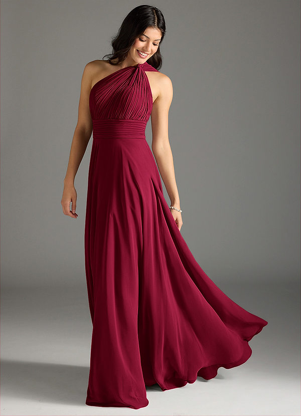Azazie Charlize Robes de demoiselle d'honneur Robe Trapèze en Mousseline de soie Asymétrique Bourgogne image1