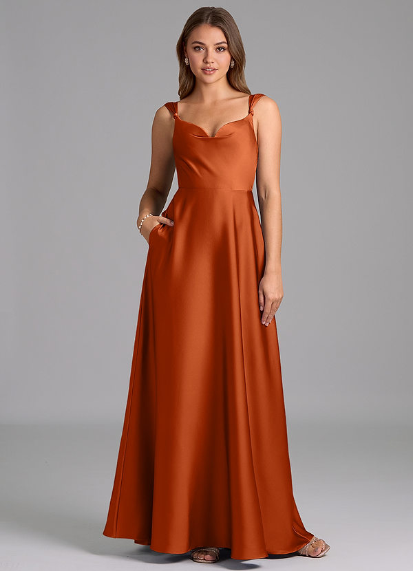 Azazie Beatrice 신부 들러리 드레스 A라인 스윗하트 네크라인 스트레치 새틴 바닥 길이 드레스 image1