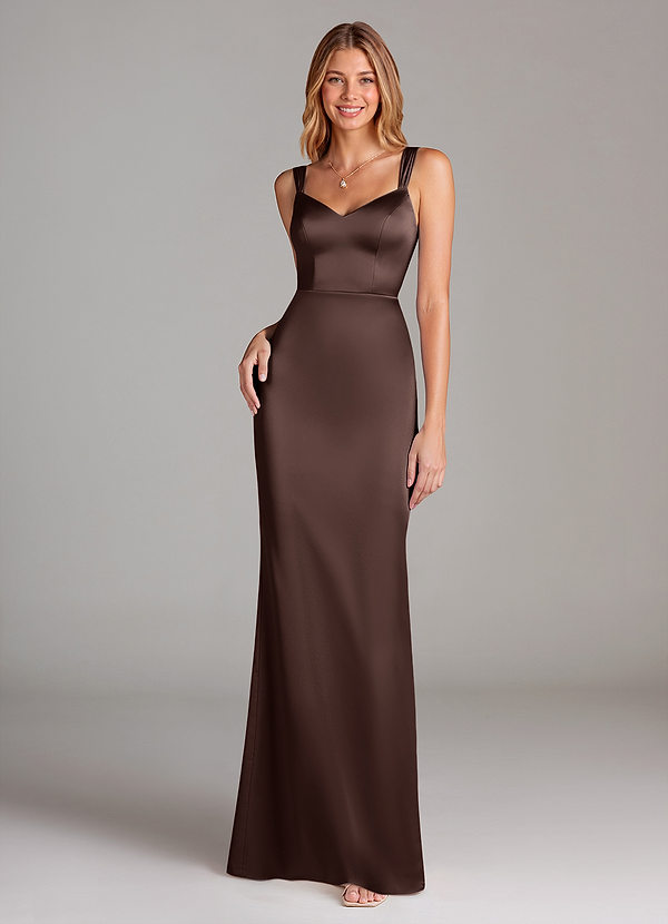 Azazie Denice Suknie dla druhen Osłona Pofałdowany Satyna elastyczna Do ziemi Sukienka image1