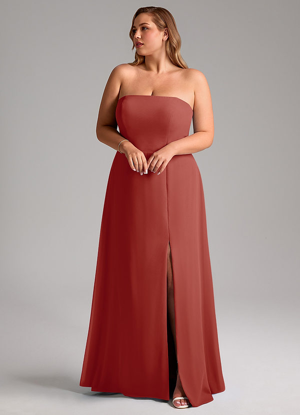 Azazie Wren Bridesmaid Dresses Terracotta A-Line Side Slit Chiffon Convertible Dress image1