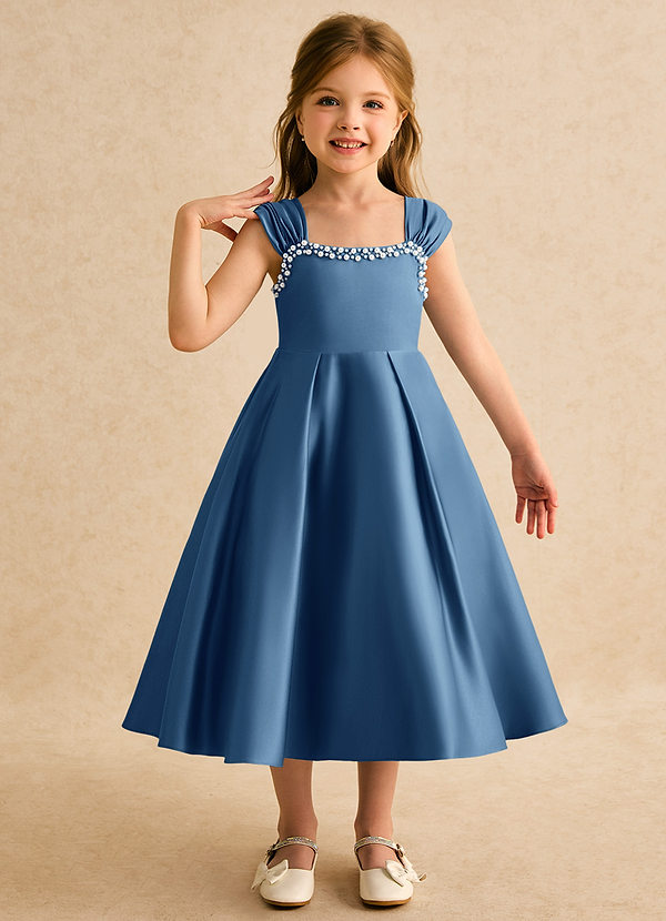 Azazie Yosemite Bloemenmeisjes Jurken Baljurk Jurk van Mat Satijn Sweetheart Halslijn Schemering image1