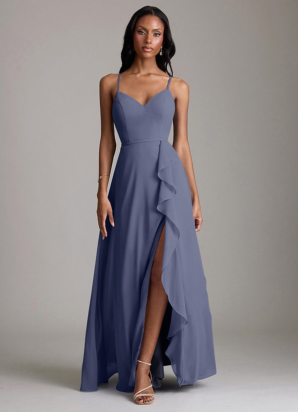 Azazie Naeem Bridesmaid Dresses Stormy A-Line V-Neck Ruffle Chiffon Dress image1