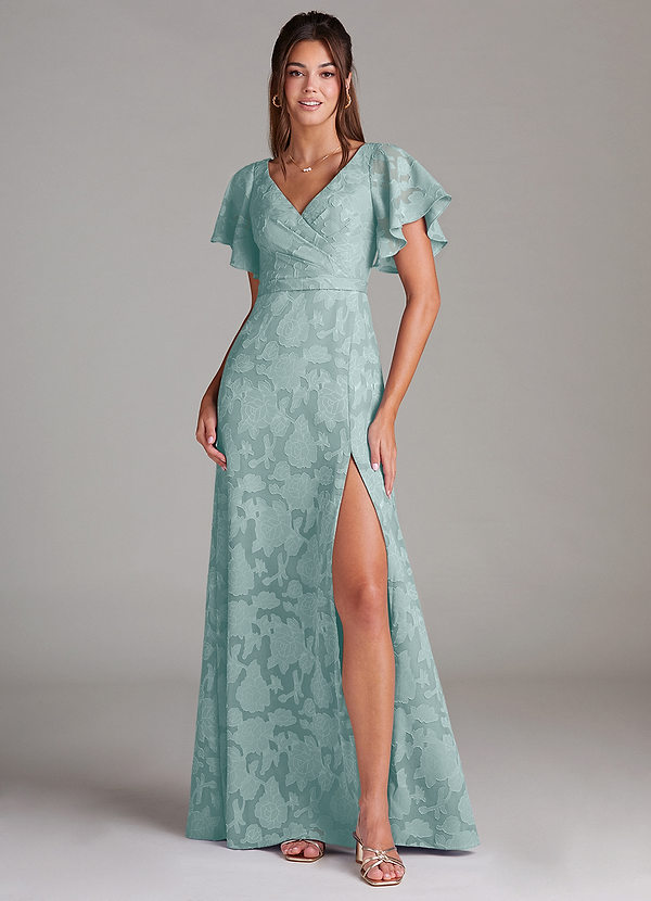 Azazie Ambrosia Bruidsmeisjes Jurken Jurk van Bloemen Burn-out met A-Lijn Geplooid De Nevel image1