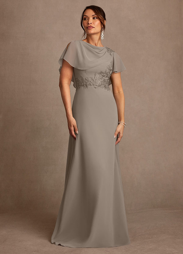 Azazie Frieda Mother of the Brides Dresses Taupe A-Line Applique Chiffon Dress image1