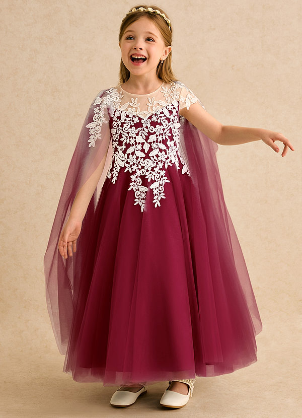 Azazie Dandelion Robes de Fillette d'Honneur Robe Princesse en Dentelle Bourgogne image1