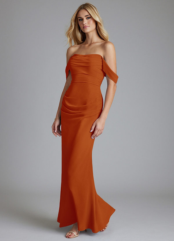 Azazie Luiza Bridesmaid Dresses Paprika Mermaid Off the Shoulder Chiffon Dress image1