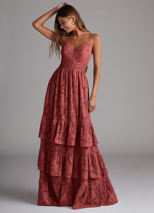 Nathalia Bridesmaid Dresses Terracotta A-Line Bow Floral Burnout Dress image1