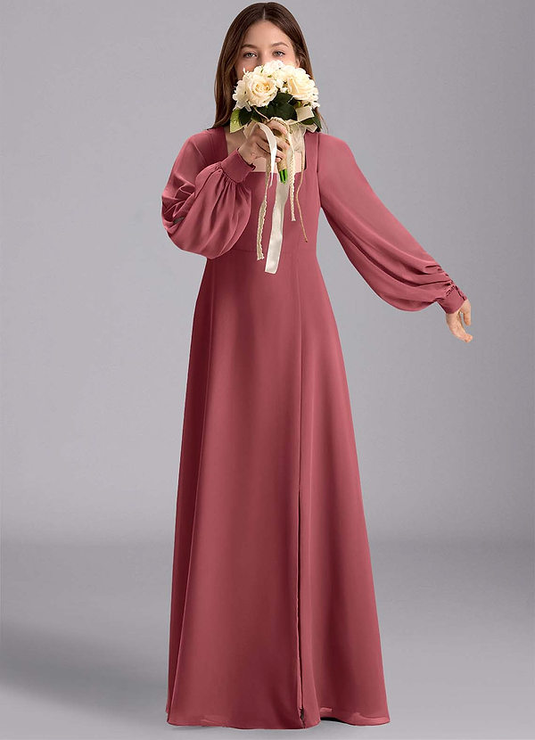 Azazie Bondi Junior Jurk van Chiffon met A-Lijn Blouson Merlot image1