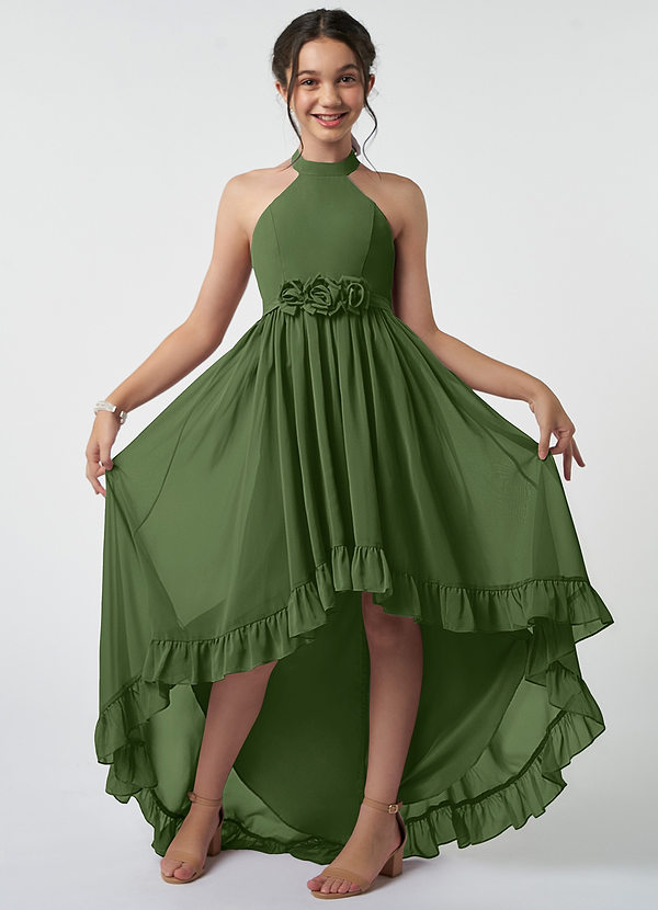 Azazie Hermione Junior Olive A-Line Chiffon Dress image1