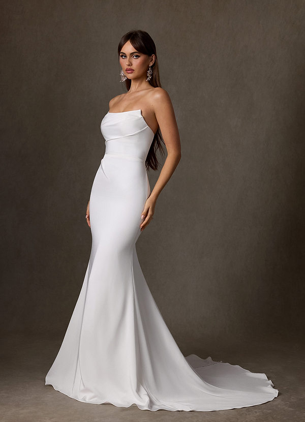 Azazie Jennet Wedding Dresses Diamond White Sheath Strapless Crepe Back Satin Dress image1