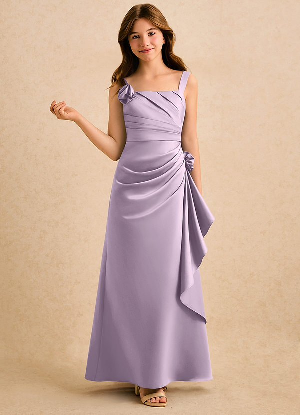 Azazie Ciara Girls Formal Bloemenmeisjes Jurken A-Lijn Jurk van Mat Satijn Geplooid Frosted Lila image1