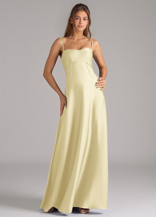 Azazie Valentine Suknie dla druhen Linia A Gorset Satyna elastyczna Do ziemi Sukienka image1