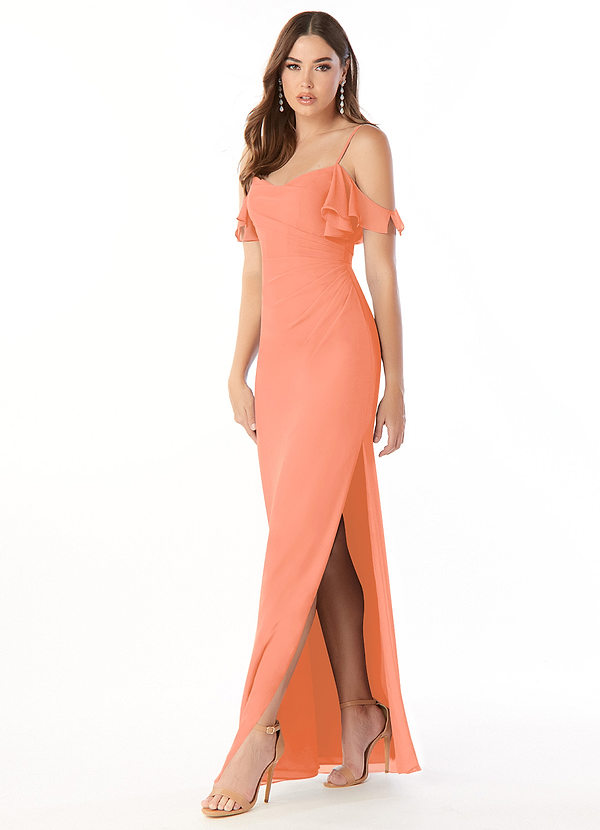 Azazie Emeralda Bridesmaid Dresses Sunset Sheath Off the Shoulder Chiffon Dress image1