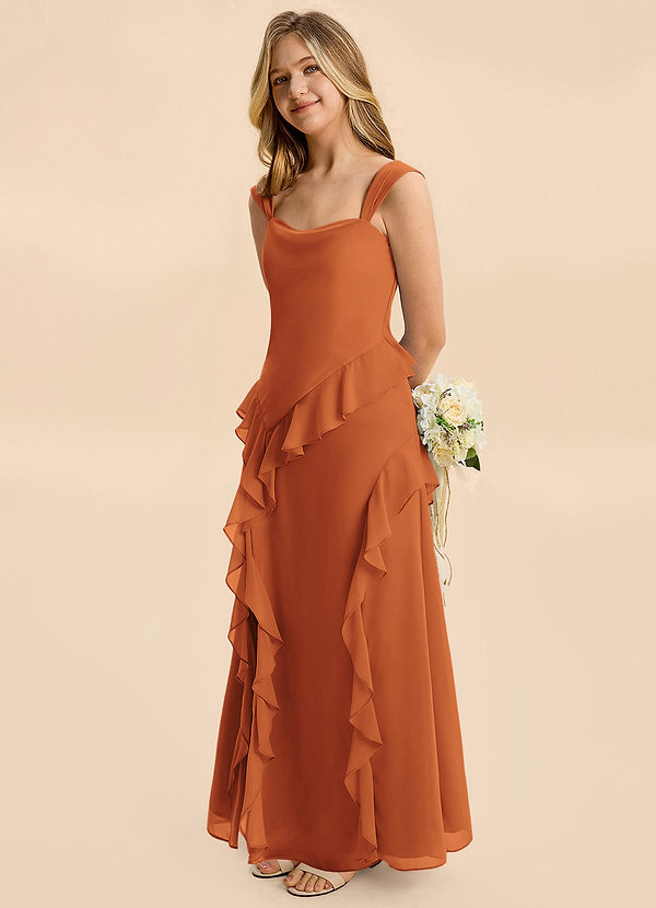 Azazie Sloane Junior Cinnamon A-Line Sweetheart Neckline Chiffon Dress image1