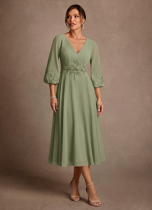 Azazie Ana Robe Mère de la Mariée & du Marié Robe Trapèze en Mousseline de soie Dentelle Pistache image1