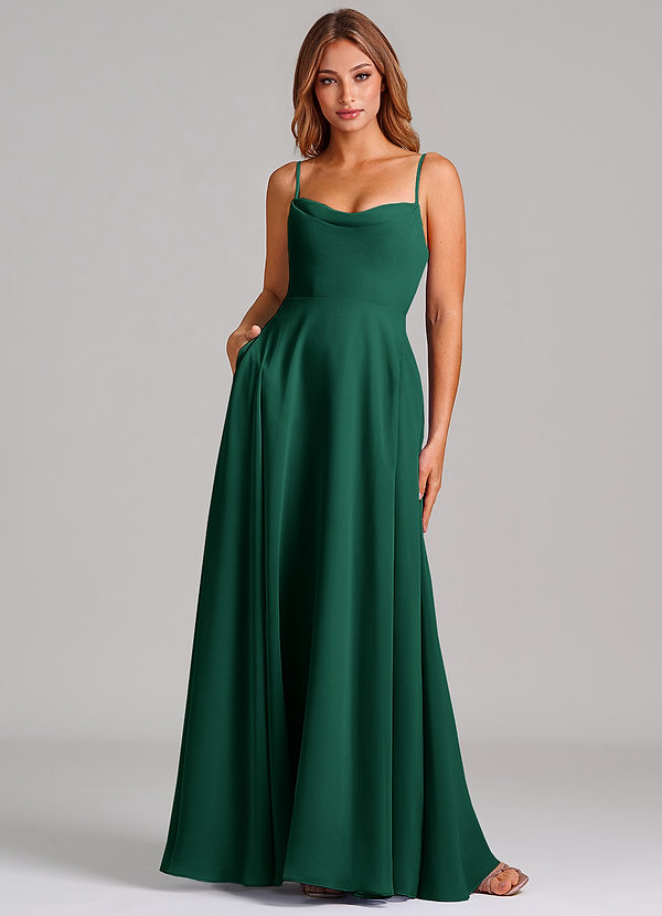 Azazie Elle Bridesmaid Dresses Emerald A-Line Pleated Chiffon Dress image1