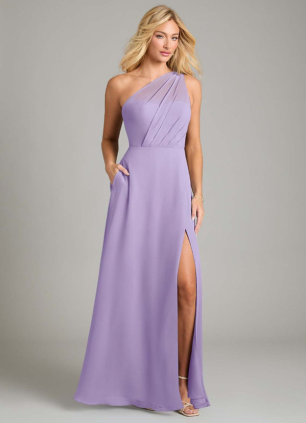 Azazie Phaedra Bridesmaid Dresses Lilac A-Line One Shoulder Chiffon Dress image1