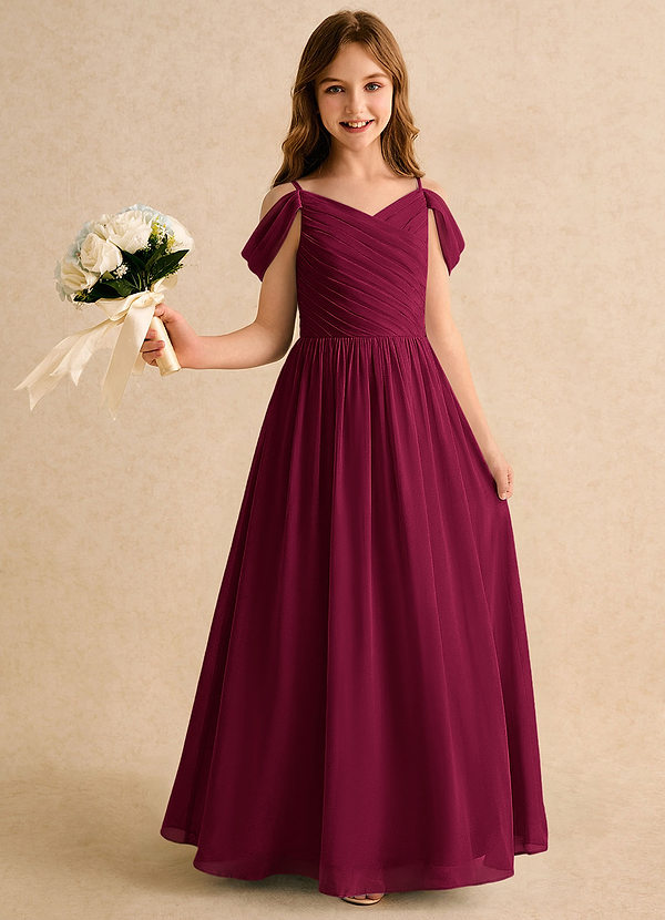 Azazie Chelo Girls Formal 플라워 걸 드레스 에이라인 플리츠 쉬폰 플로어 기장 드레스 image1