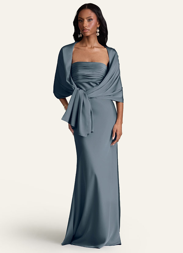 front Azazie Matching Color Aleena Stretch Satin Shawl