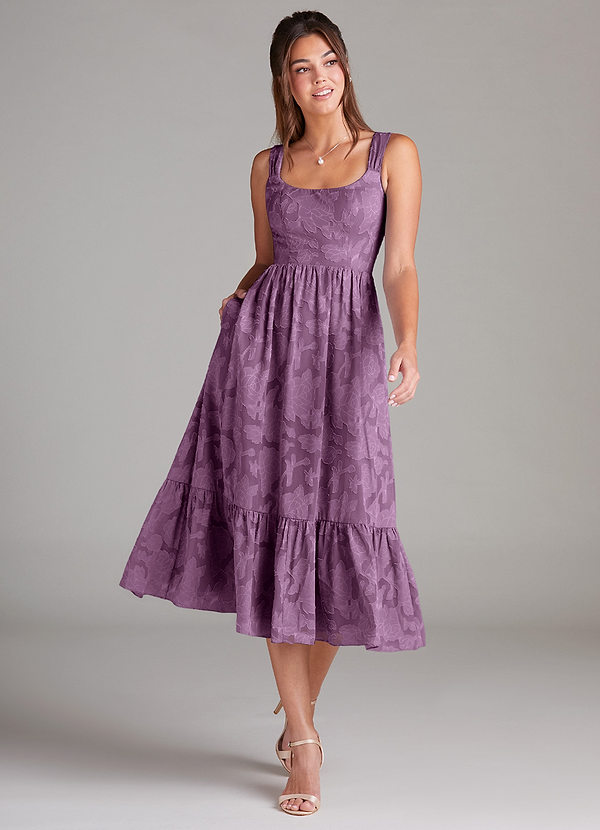 Azazie Alissa Bridesmaid Dresses Wisteria A-Line with Pockets Floral Burnout Dress image1
