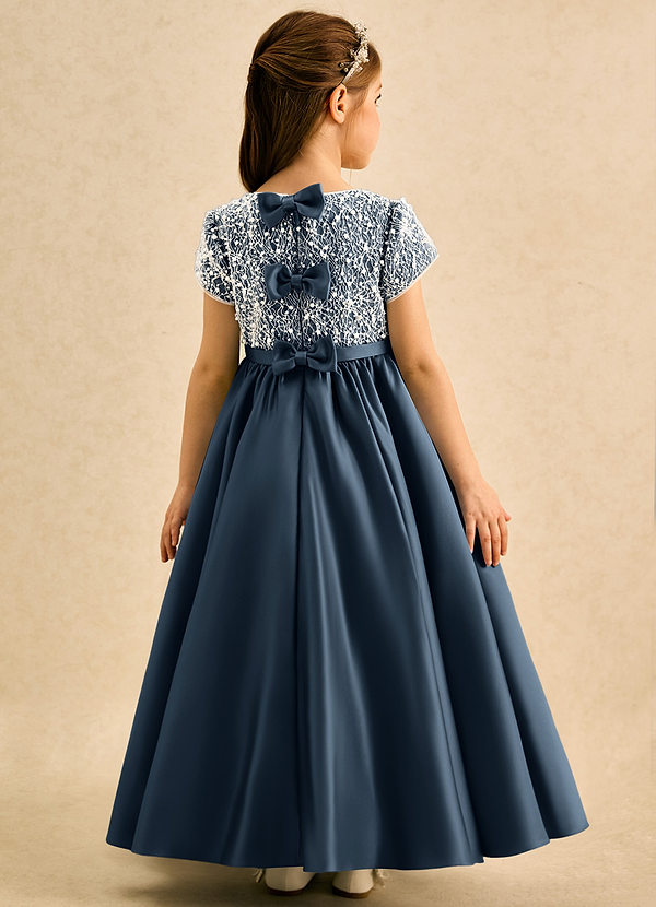 Azazie Cashew Flower Girl Dresses Neptune Ball-Gown with Sleeves Matte Satin Dress image1
