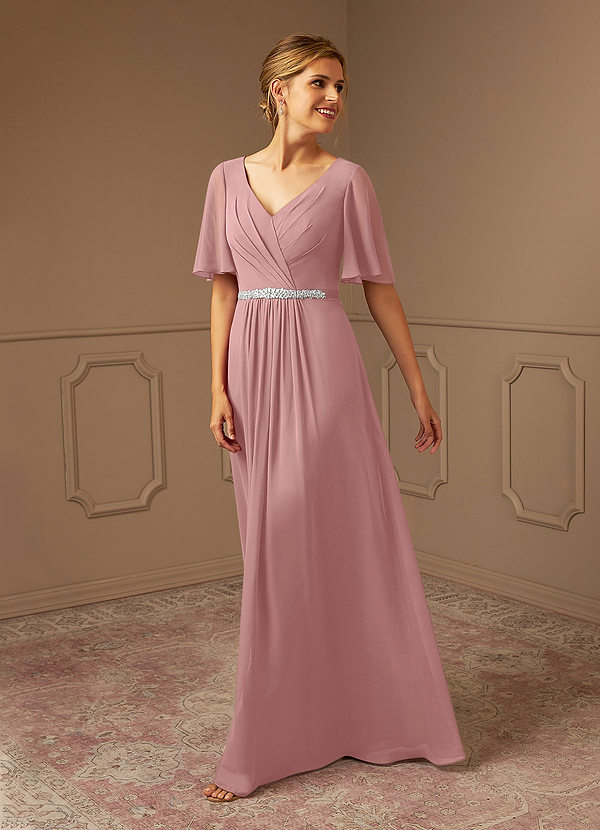 Azazie Tricia Brautmutterkleider A-Linie V-Hals Gefaltet Chiffon Kleid Altrosa image1