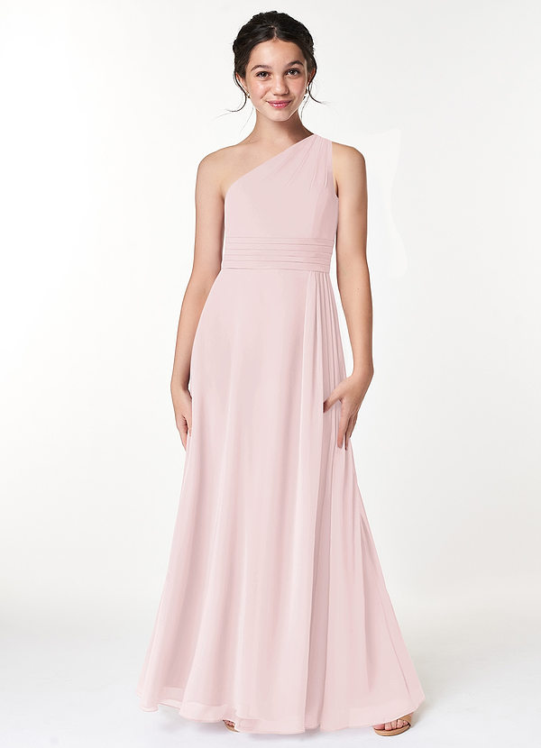 Azazie Cleo Vestido de Rosa Rubor de Gasa/ Chiffon de Acampanado con Plisado image1