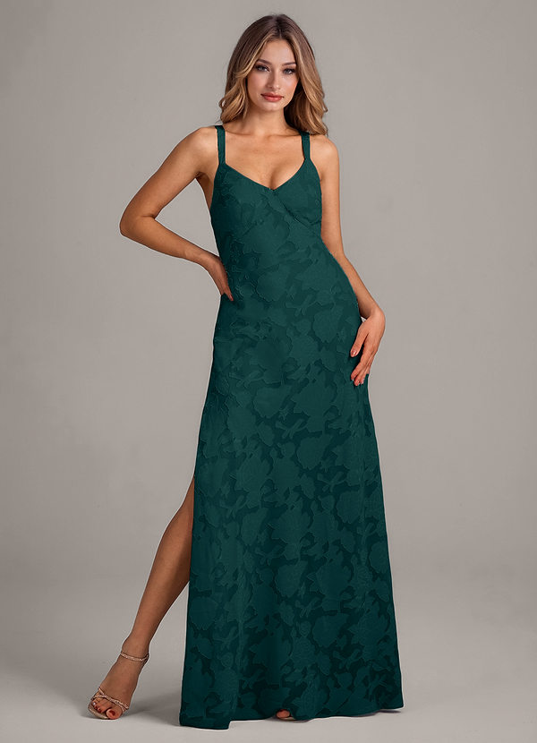 Azazie Aliza Brautjungfernkleider A-Linie Blumen-Burnout Kleid Kiefer image1