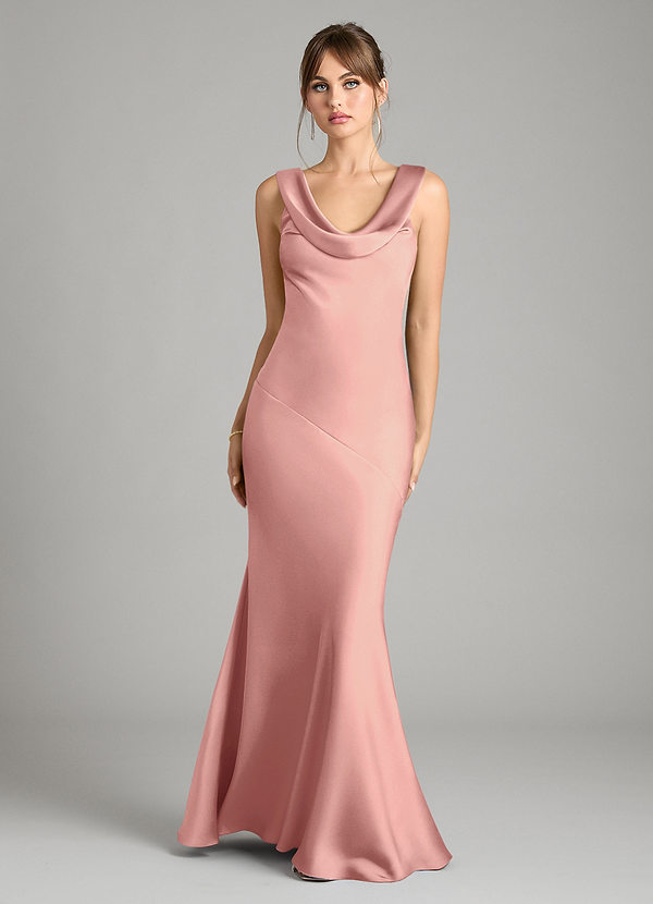 Azazie Rylina Bridesmaid Dresses Rosette Mermaid Stretch Satin Dress image1