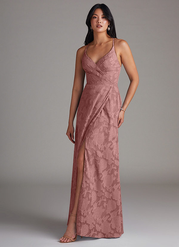 Azazie Davis Bridesmaid Dresses Dusty Rose A-Line Pleated Floral Burnout Dress image1