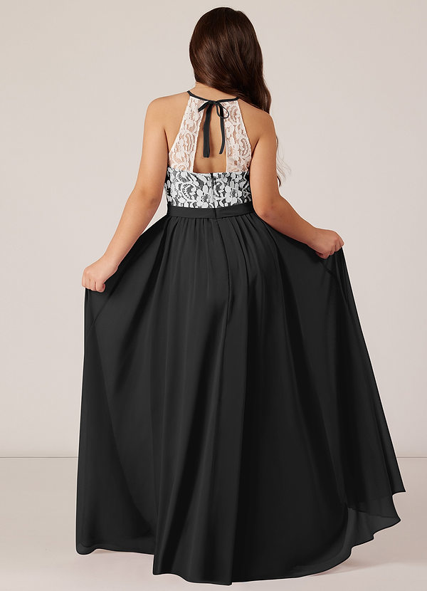 Azazie Fahari Junior Black A-Line Lace Chiffon Dress image1