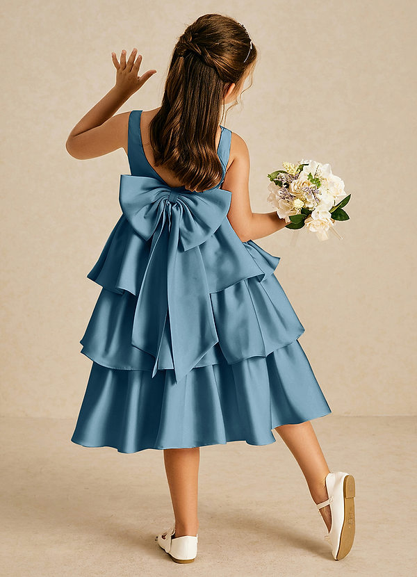 Azazie Margery Flower Girl Dresses Bermuda A-Line Bow Stretch Satin Dress image1