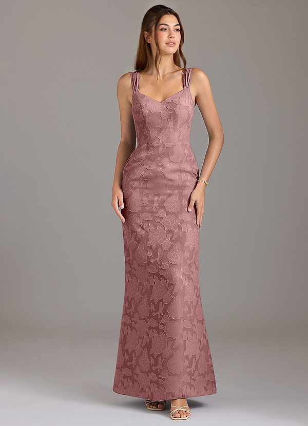 Azazie Denice Vestidos Dama de Honor Vestido de Rosa Polvorienta de Devorado Floral de Corte en A con Plisado image1