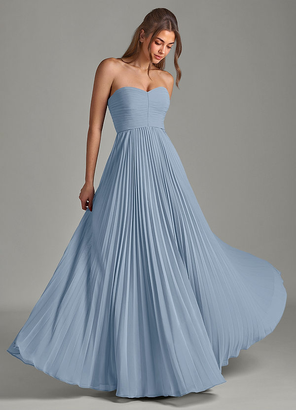 Azazie Chiana Bridesmaid Dresses Dusty Blue A-Line Strapless Chiffon Dress image1