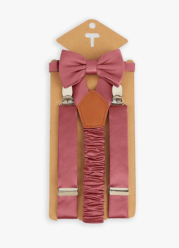 front Boy's Matching Matte Satin Bow Tie & Suspenders Set