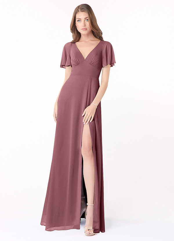 Azazie Kimber Bridesmaid Dresses Amethyst A-Line Flounce Sleeve Chiffon Dress image1