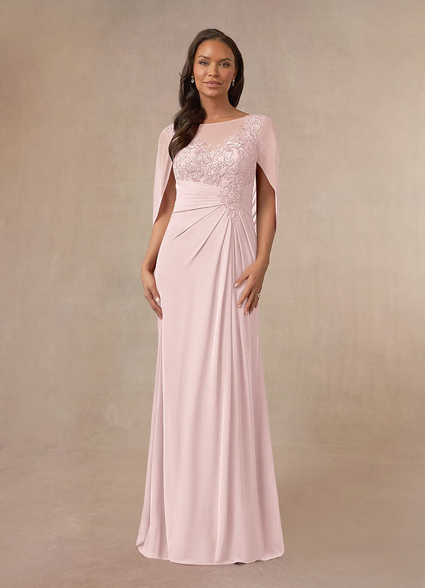 Azazie Hera Mother of the Brides Dresses Blushing Pink A-Line Lace Capelet Chiffon Dress image1