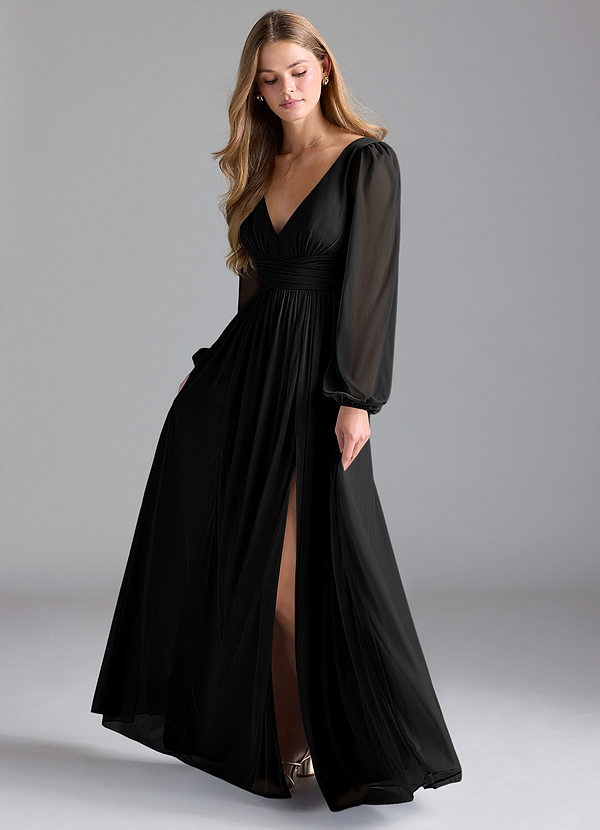 Azazie Norah Bridesmaid Dresses Black A-Line Mesh Dress image1