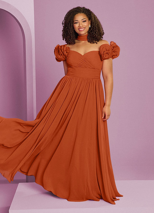 Barbie ♥ Azazie Bridesmaid Dresses Burnt Orange A-Line Off the Shoulder Chiffon Convertible Dress image1