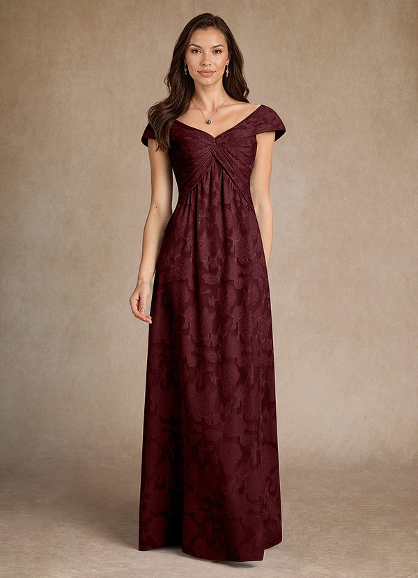 Azazie Myrtle Mother of the Brides Dresses Cabernet A-Line Pleated Floral Burnout Dress image1