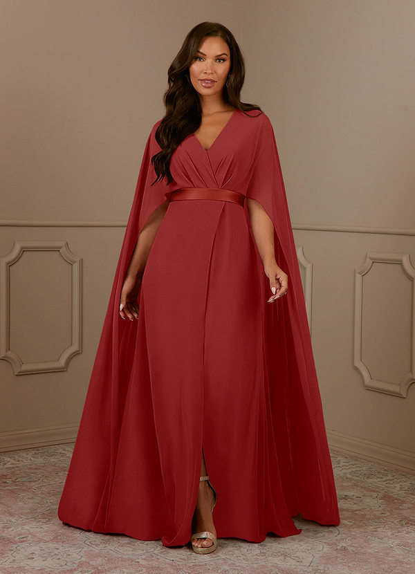 Azazie Isa Mother of the Brides Dresses Rust A-Line V-Neck Pleated Chiffon Dress image1