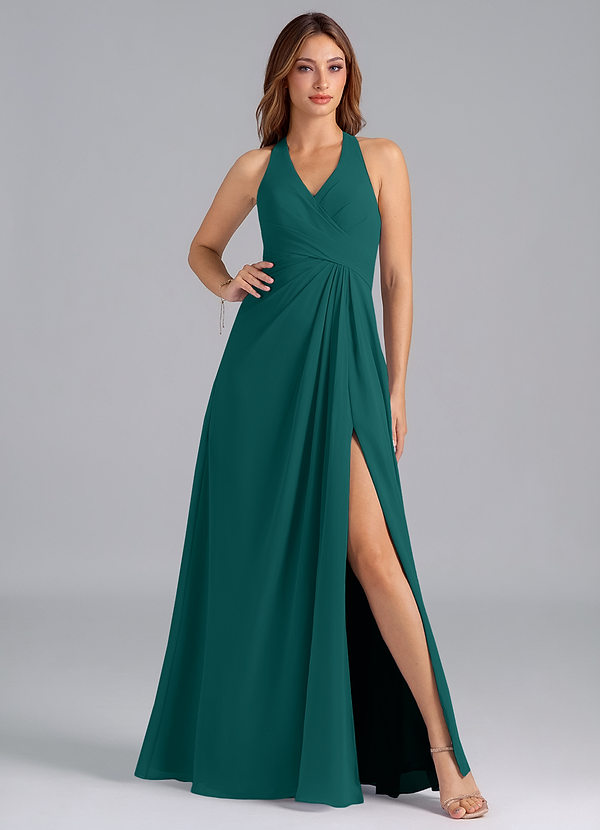 Azazie Dorota Bridesmaid Dresses Peacock A-Line Pleated Chiffon Dress image1