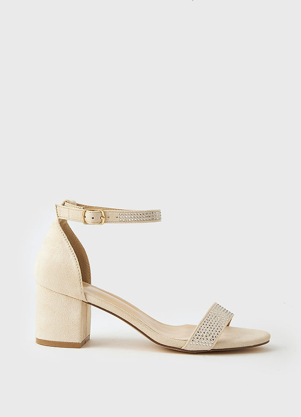 front Shimmer Strap Block Heel Sandals