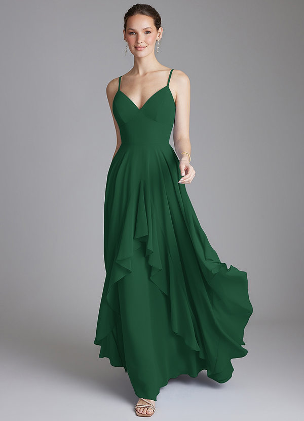 Azazie Zaina Bridesmaid Dresses Dark Green A-Line Chiffon Dress image1