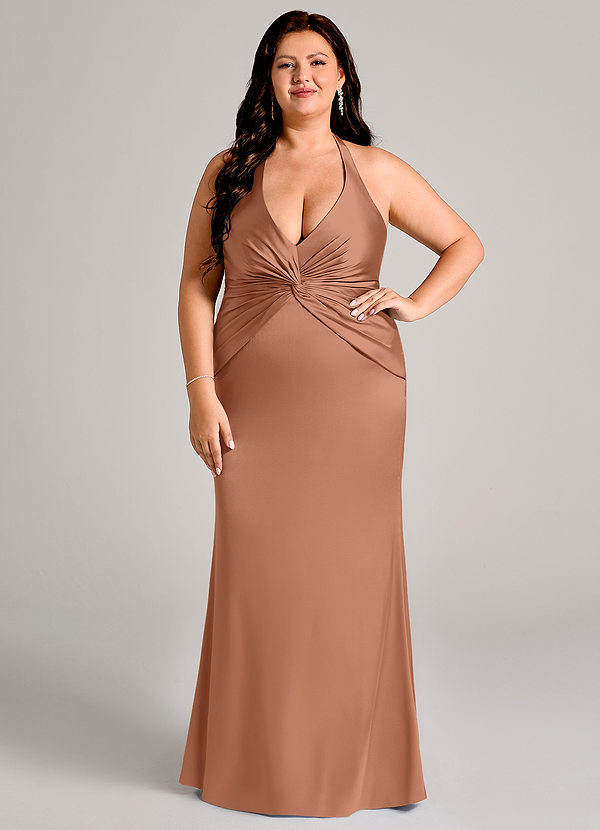 Azazie Valerie Bridesmaid Dresses Bronzer Mermaid Pleated Stretch Satin Dress image1
