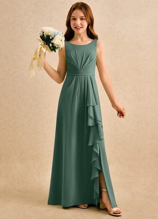 Azazie Chibi Girls Formal Abiti da Ragazza di Fiori Abito A-Line in Chiffon Plissettato Muschio Marino image1