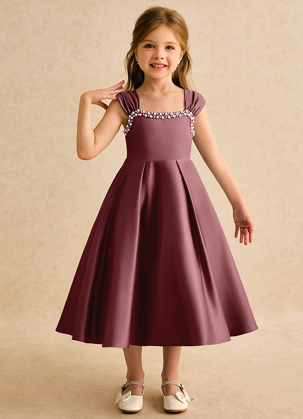 Azazie Yosemite Flower Girl Dresses Desert Rose Ball-Gown Sweetheart Neckline Matte Satin Dress image1