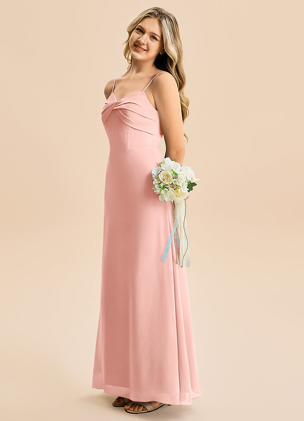 Azazie Jordyn Junior A-linja Sydämenmuotoinen pääntie Sifonki Lattian pituus Nuorempi morsiusneito Pukeutua image1