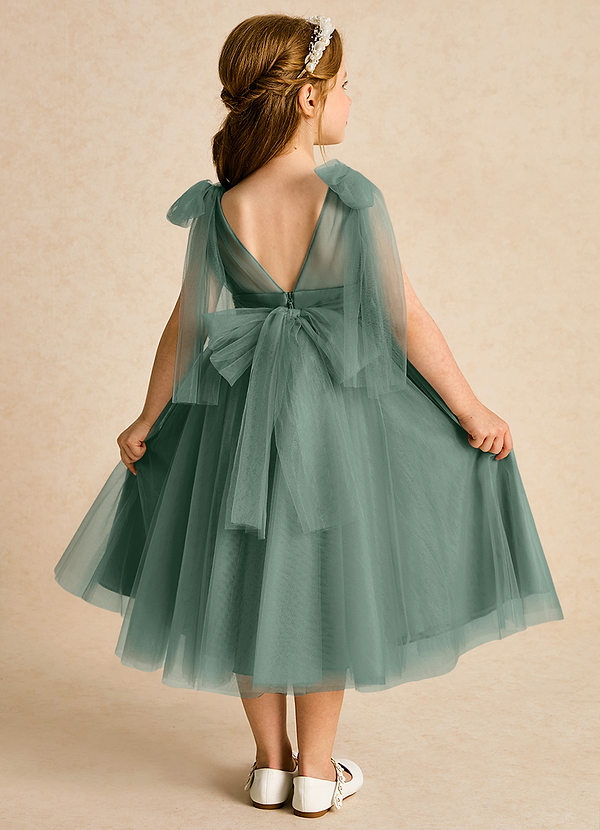Azazie Dori Robes de Fillette d'Honneur Robe Trapèze en Tulle Rayé Eucalyptus image1