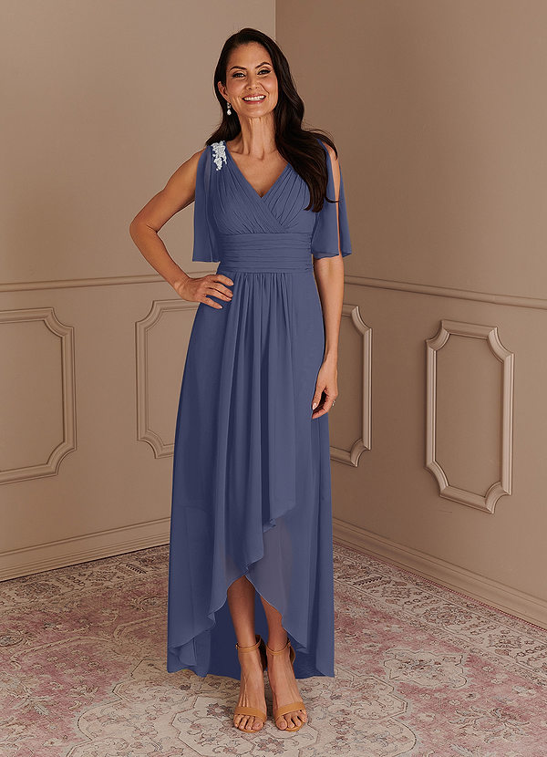 Azazie Pascual Mother of the Bride Dresses A-Line Pleated Chiffon Asymmetrical Dress image1